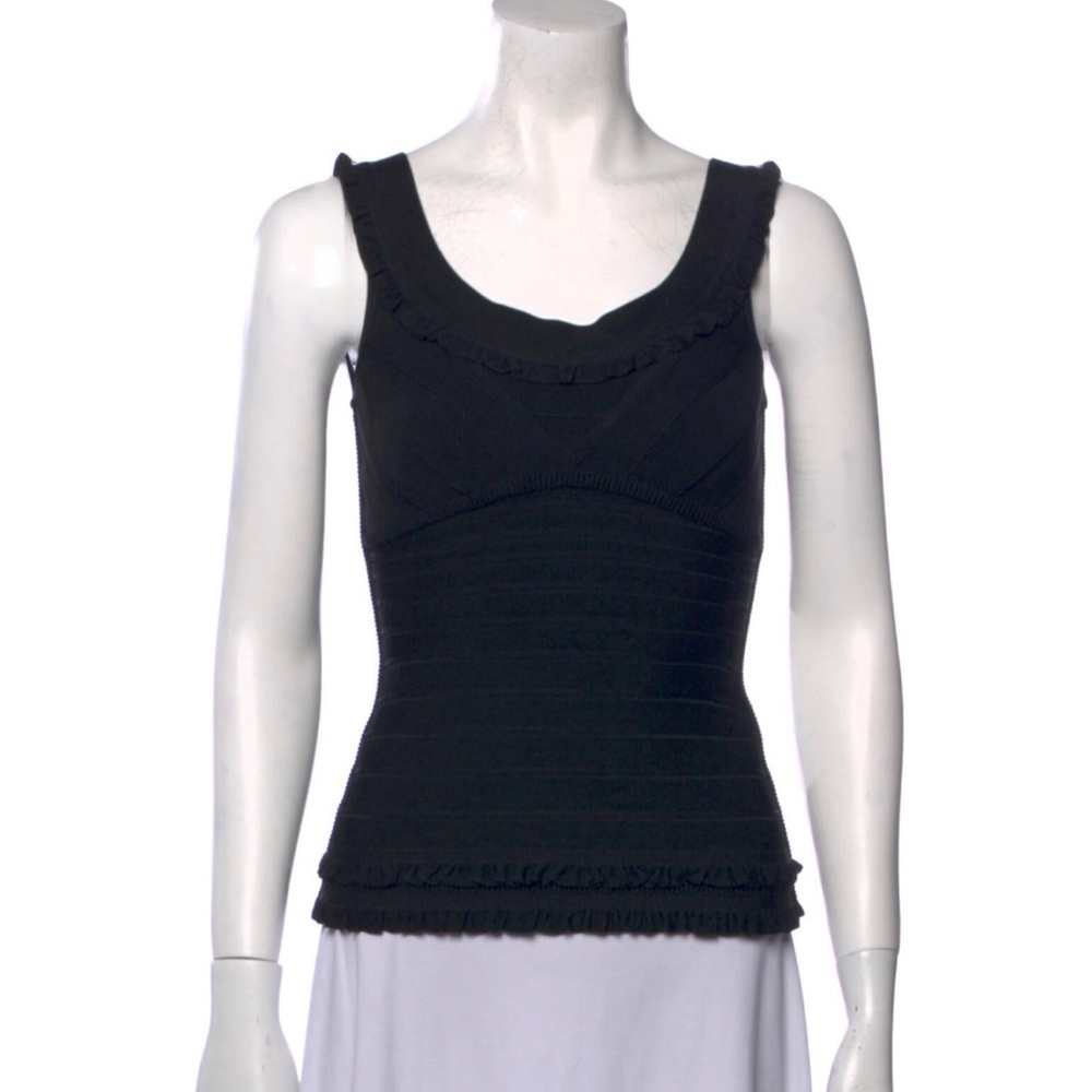 Herve leger susana black bandage ruffle top size small